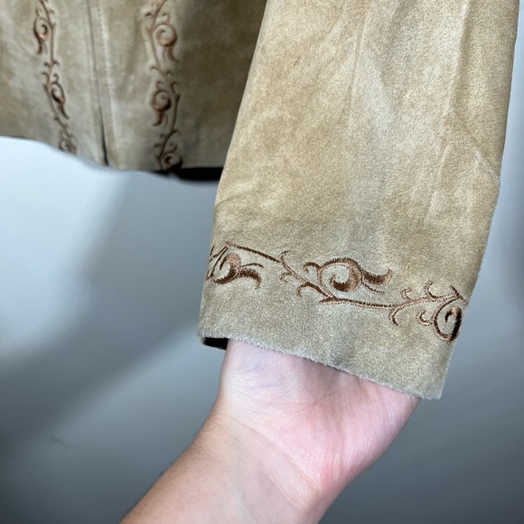 90s brown suede embroidered jacket - Picture 6 of 8